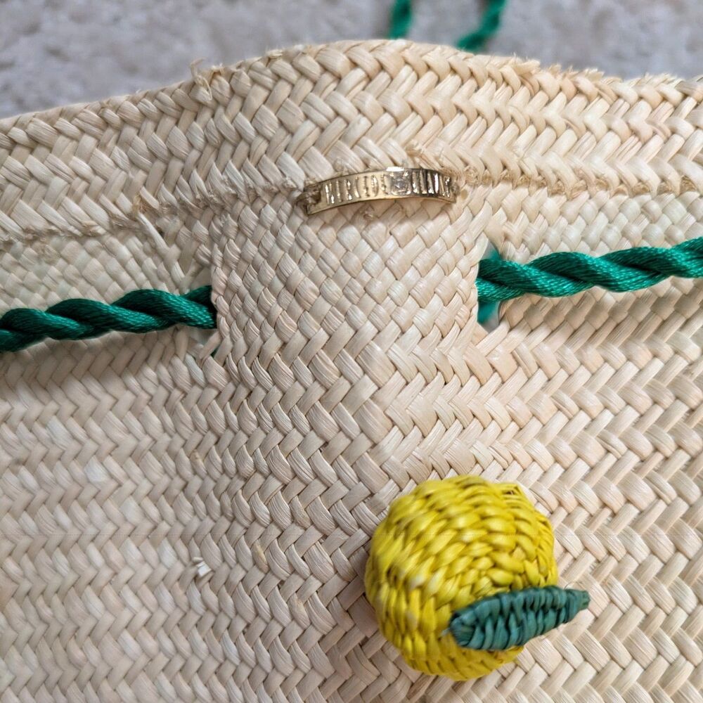 Mercedes Salazar Raffia Wicker Rattan Lemon Mini Bucket Tote Bag - Picture 8 of 8